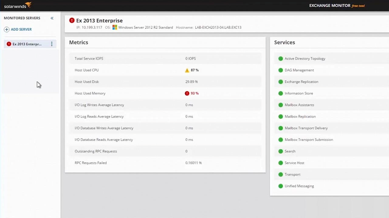 Screenshot of free Exchange Monitor tool