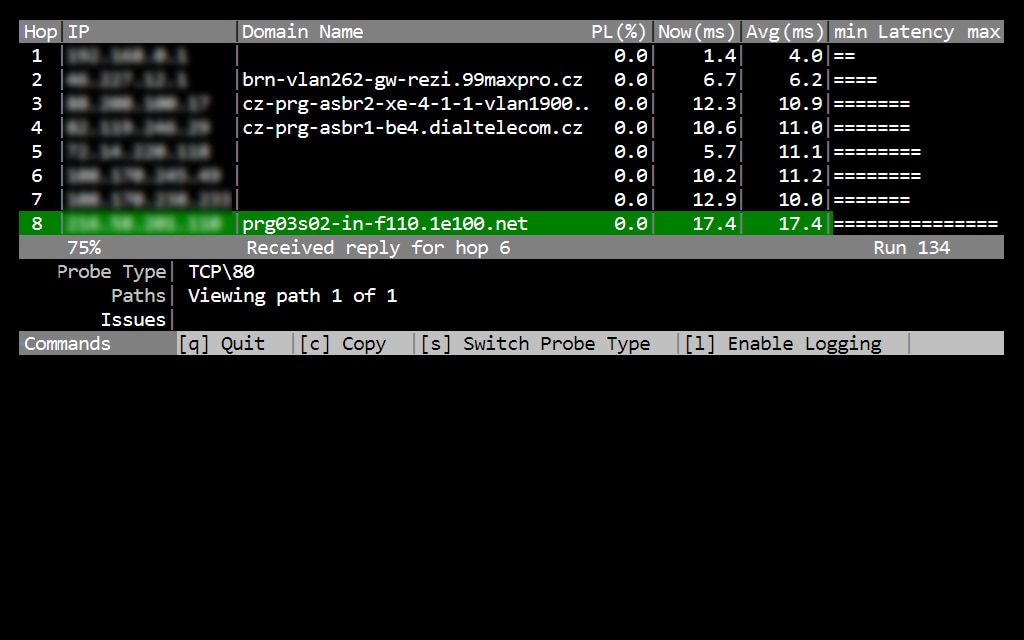 Capture d’écran de l’outil alternatif de suivi Traceroute NG