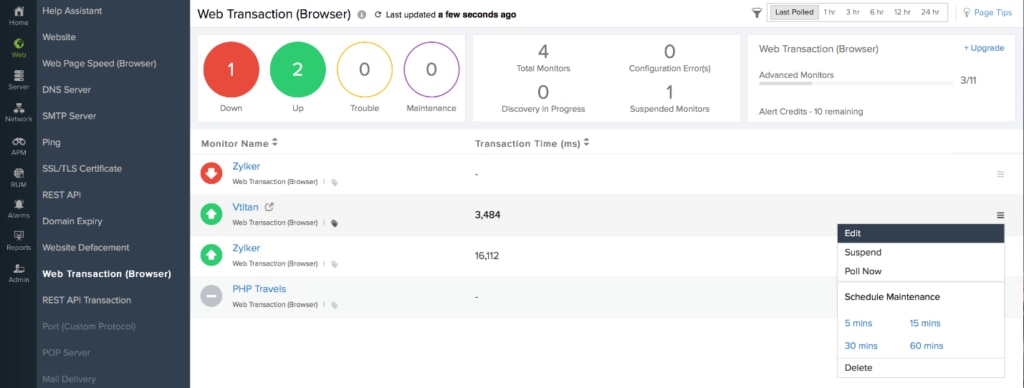 Site24x7 site monitoring