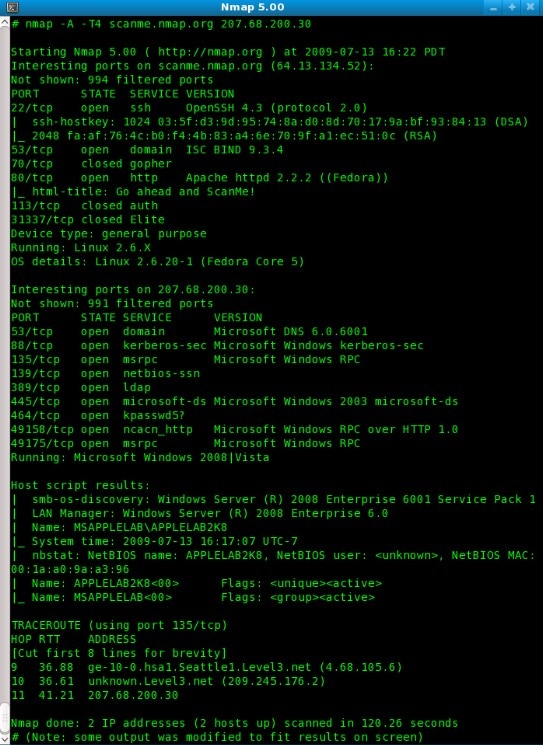 Screenshot des Netzwerkanalysetools Nmap