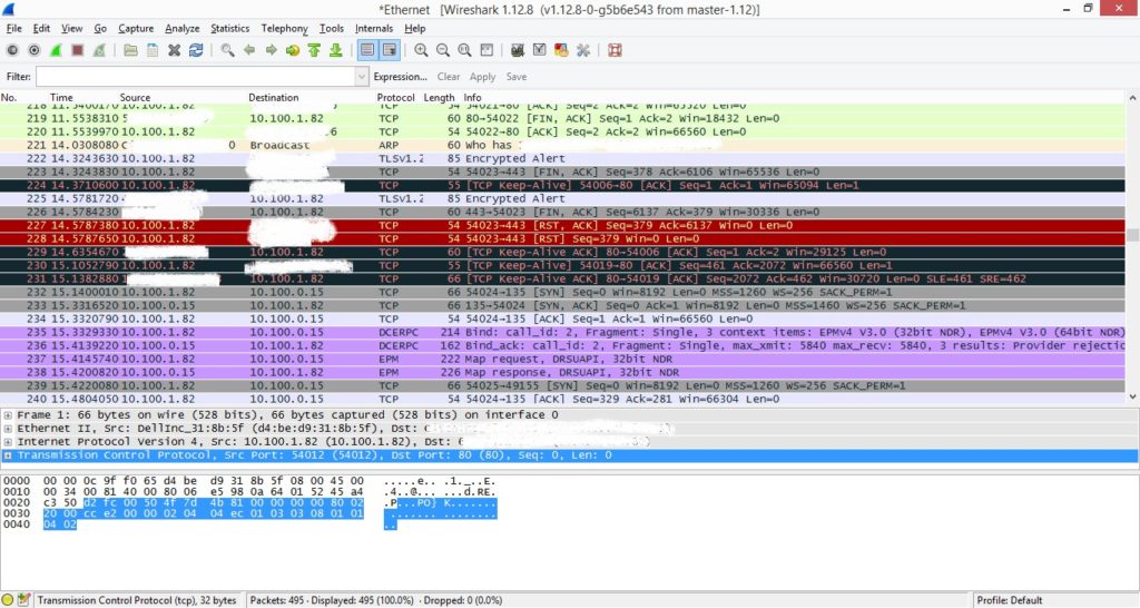 Screenshot von Wireshark, Open-Source-Programm zur Netzwerkpaketanalyse