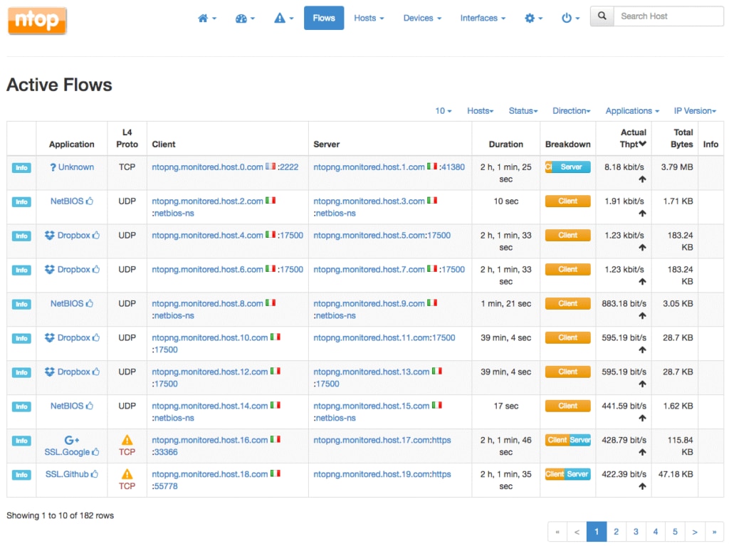 Screenshot des Datenverkehrüberwachungs-Tools ntop