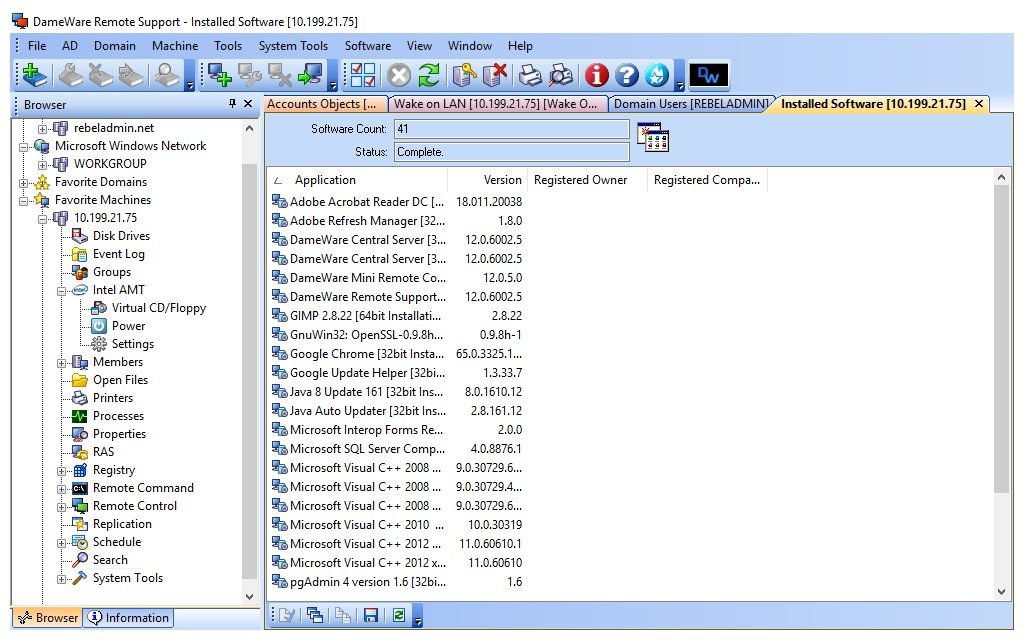 Dameware Remote Support control panel