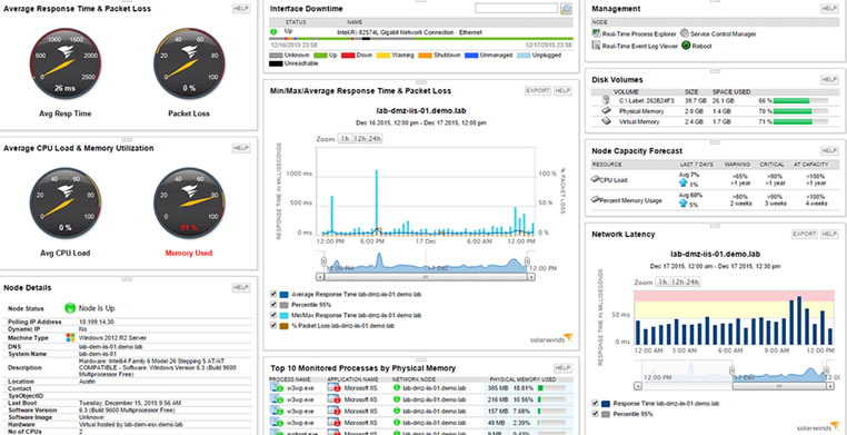 Screenshot des SolarWinds Server & Application Monitor-Tools