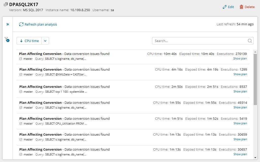 SolarWinds SQL Plan Warnings