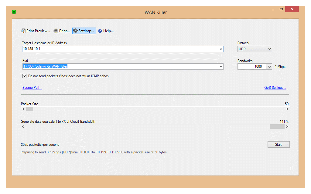 SolarWinds WAN Killer Network Traffic Generator