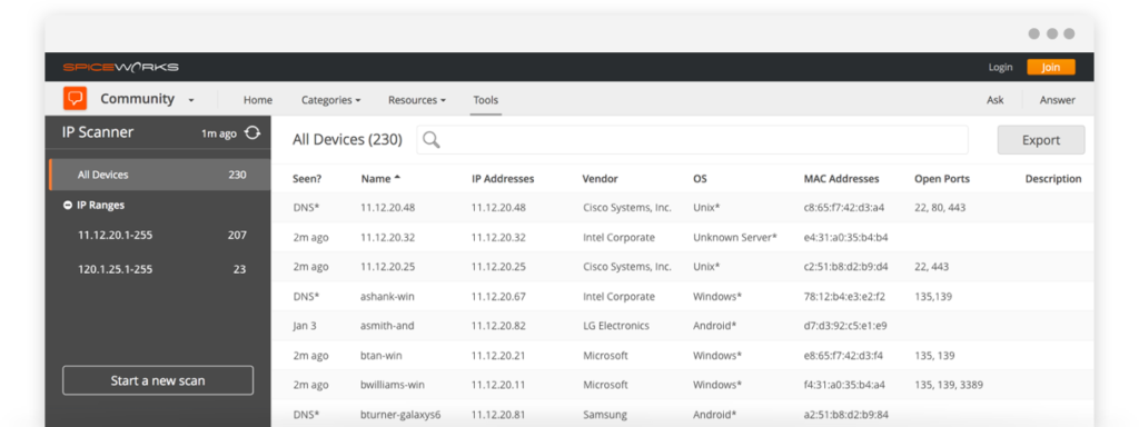 Spiceworks IP Scanner