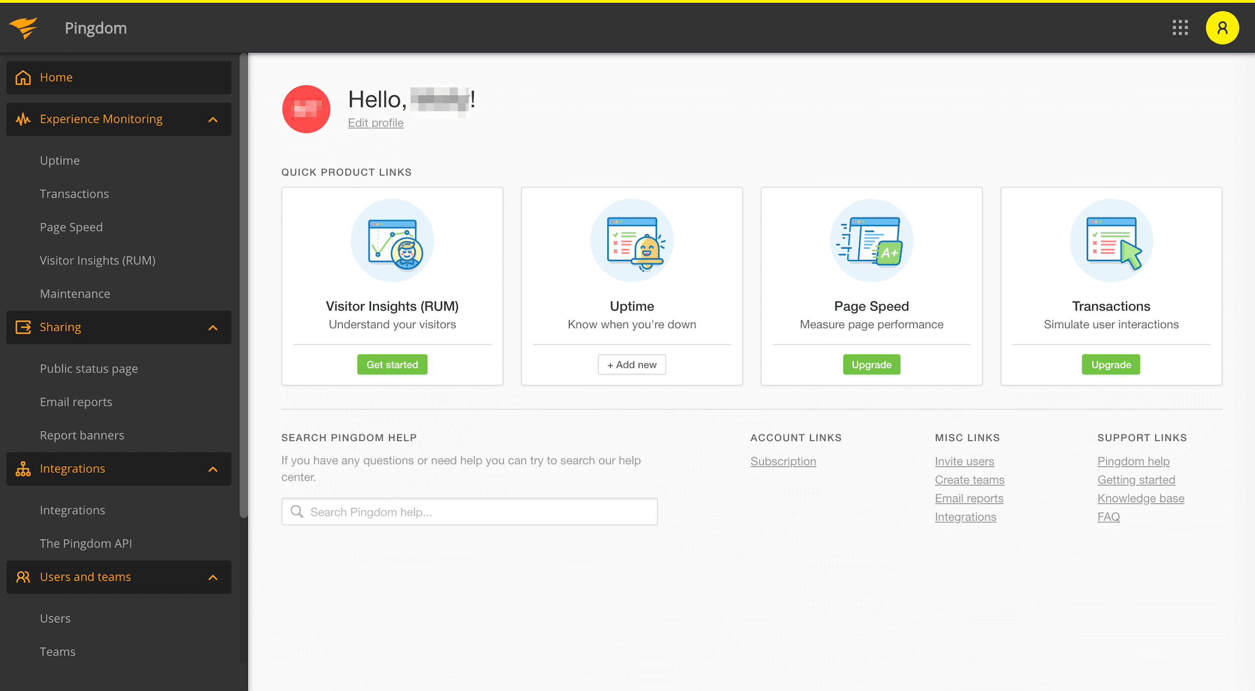 pingdom dashboard