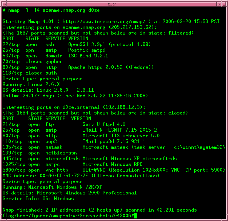 Screenshot of Nmap Network Scanning Tool