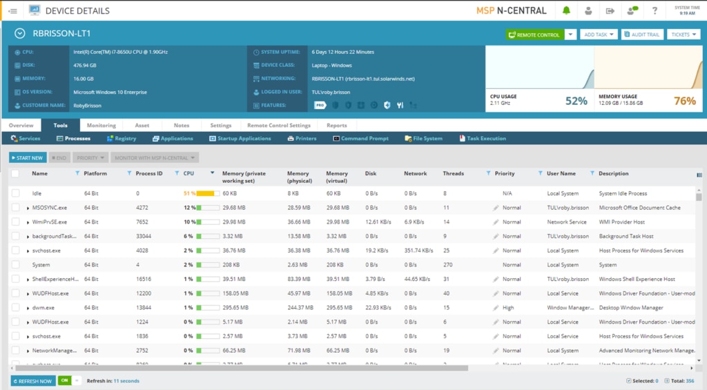 N-central remote monitoring dashboard