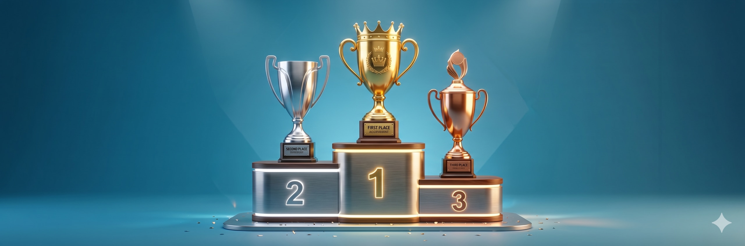 podium with three trophies