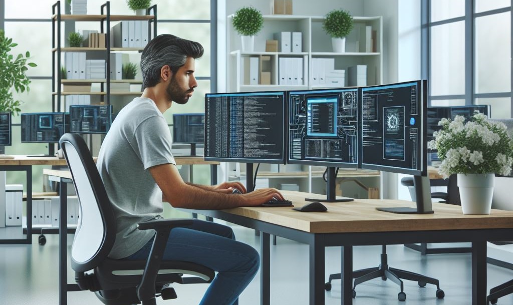office with IT support working