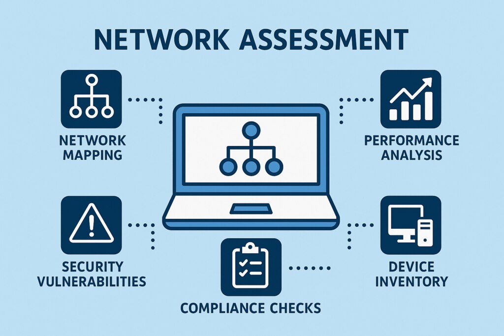 network assesment graphic with elements of network assesment process